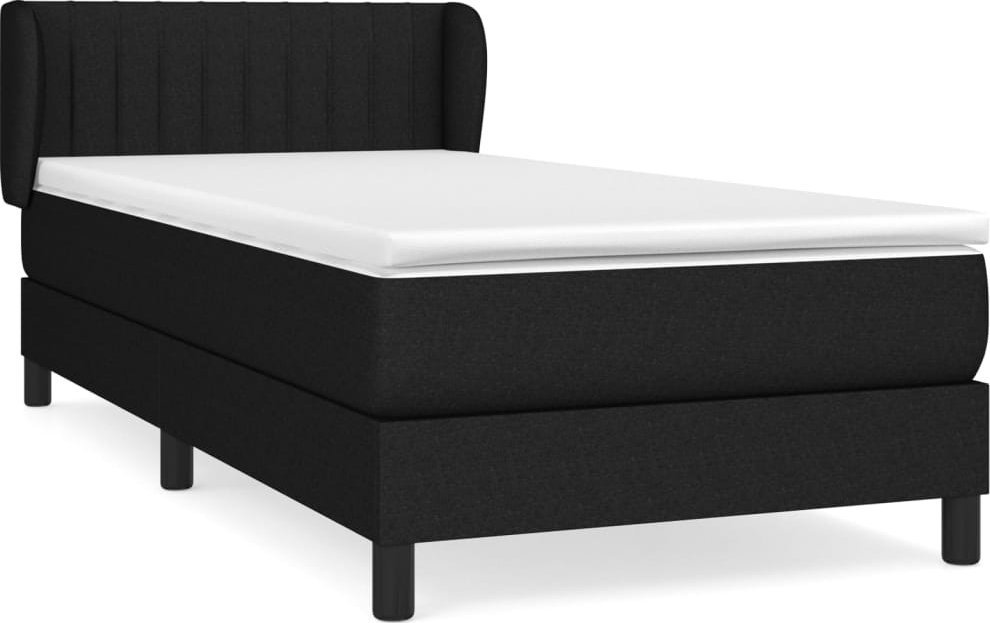 Łóżko Kontynentalne Z Materacem, Czarne, Tkanina, 100X200 Cm