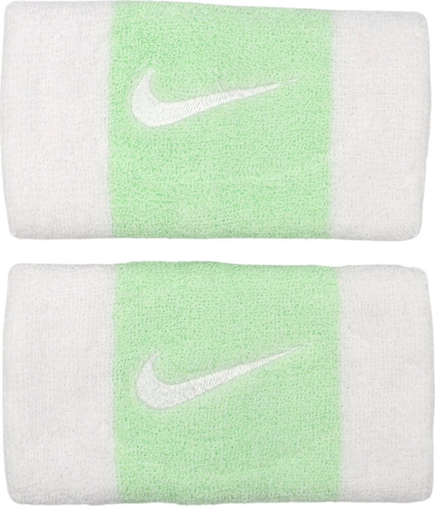 Frotki na nadgarstek Nike Swoosh Doublewide Wristbands 2 szt. biało-zielone N0001586117OS