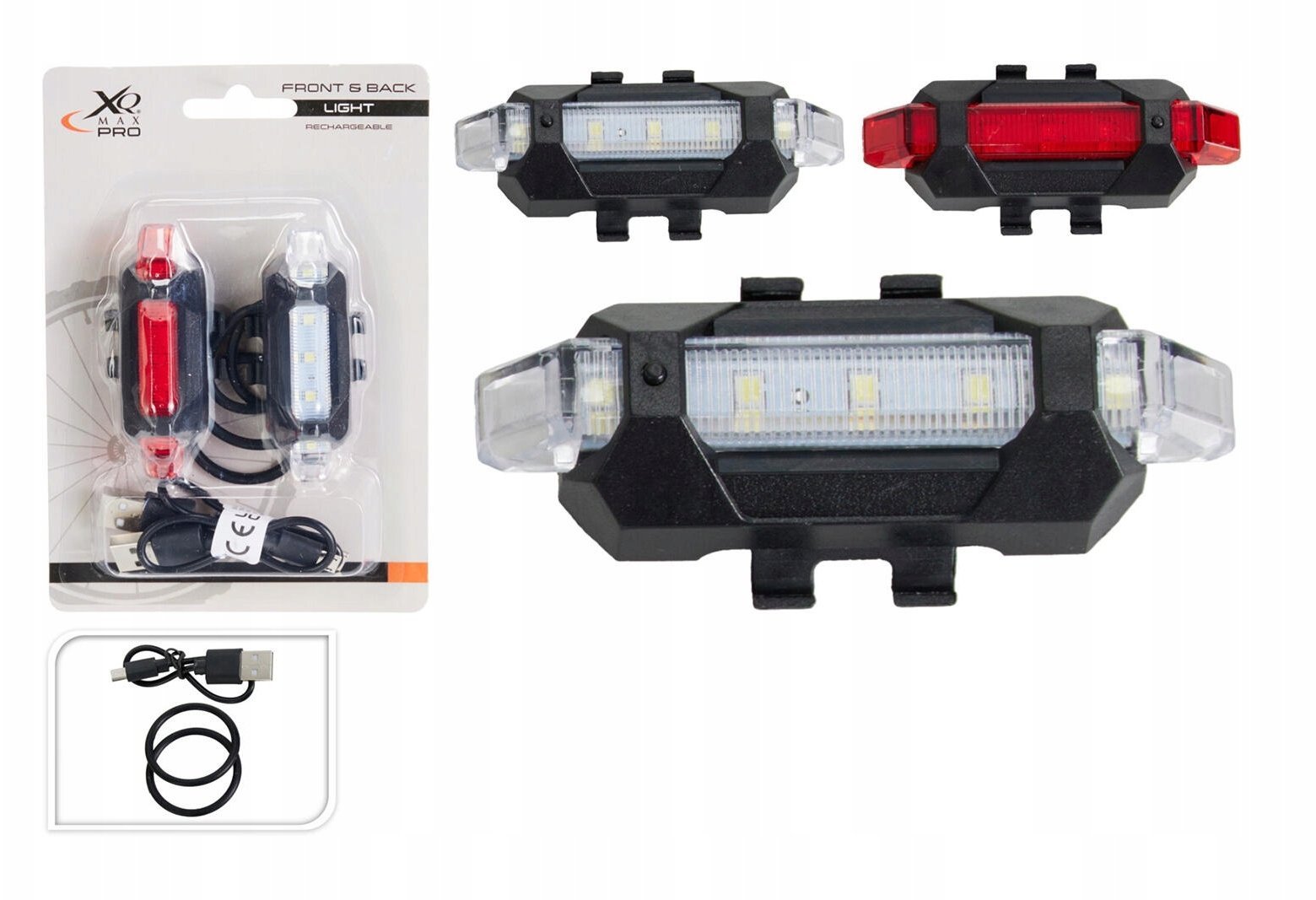 XQMax ZESTAW LAMP ROWEROWYCH LED PRZÓD I TYŁ ŁADOWANIE USB