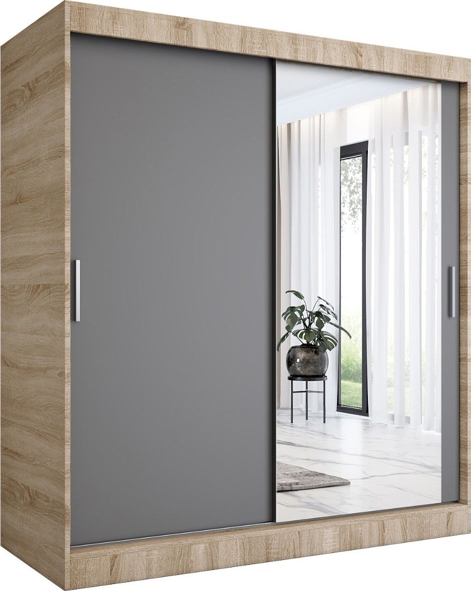 MKPOL Szafa przesuwna MODUO COMFORT 180 dąb sonoma/antracyt z lustrem po prawej