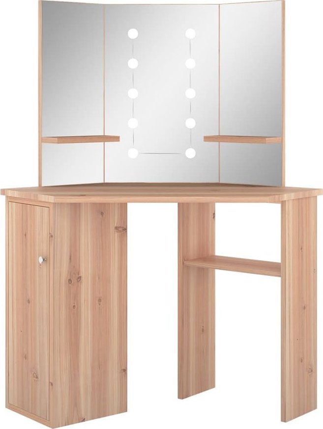 Elior Dębowa narożna toaletka z półkami i szafką - Peri