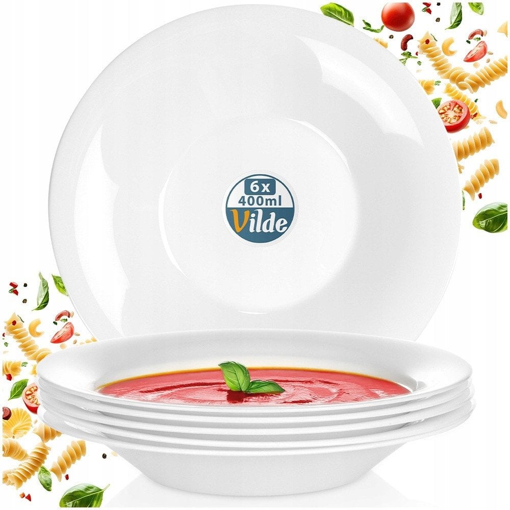 Talerze obiadowe głębokie szklane białe 21,5 cm, 400 ml 6 szt.