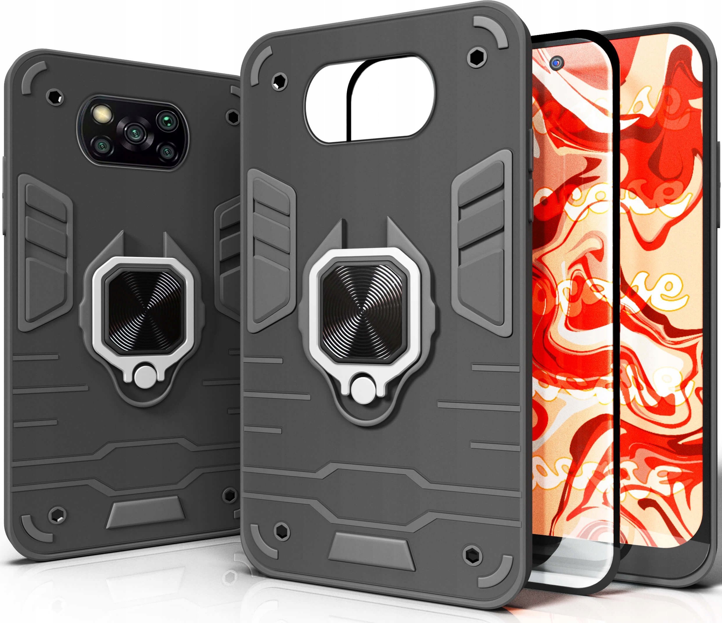 Hello Case ETUI PANCERNE do XIAOMI POCO X3 NFC CZARNE OBUDOWA HOLDER SZKŁO HARTOWANE