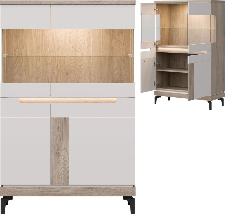 BogFran Witryna niska Gablota szklana do salonu i sypialni Dąb Cremona ASTON AN04