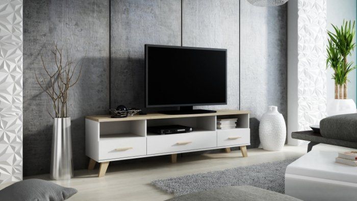 Cama Meble RTV LOTTA 180 3S3K biały+ dąb sonoma