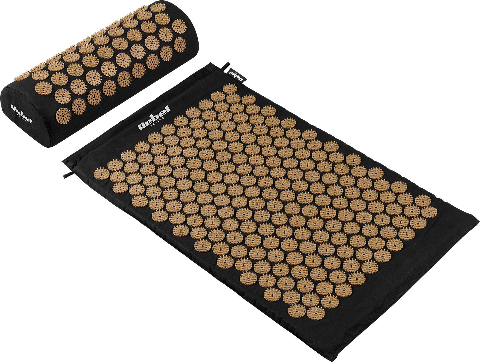 Rebel Mata zdrowotna z kolcami do akupresury z poduszką, 72x42cm, złote kolce, Rebel Active