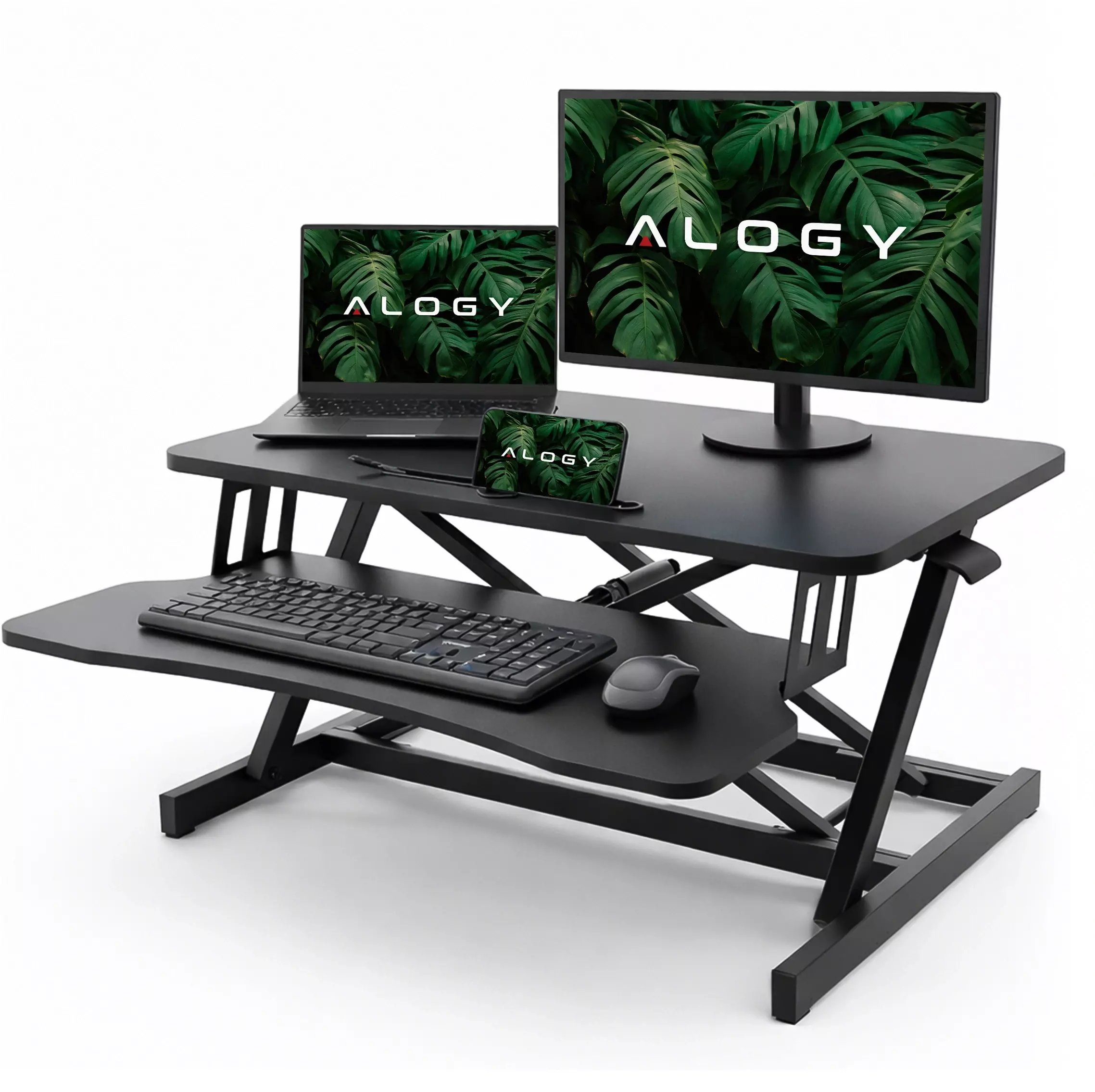 Biurko podstawka do pracy stojącej na biurko z podnoszeniem pneumatycznym 6080 cm - regulacja wysokości 11-51 cm, dwupoziomowe,