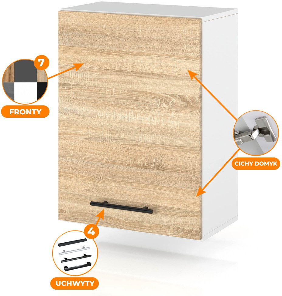 szafka kuchenna wisząca modułowa drewniana uchwyty 50cm spremium dąb sonoma