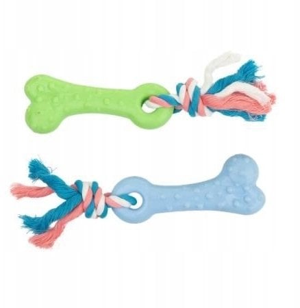 Zabawka, dla psa, kość, 12,5 cm, z liną bawełnianą