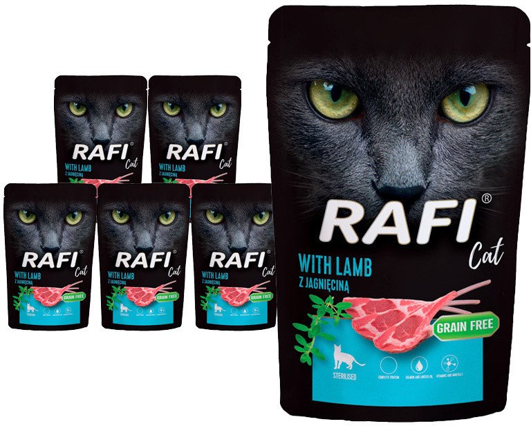 Mokra karma dla kotów sterylizowanych z jagnięciną Rafi Cat Adult zestaw 10 x 100 g