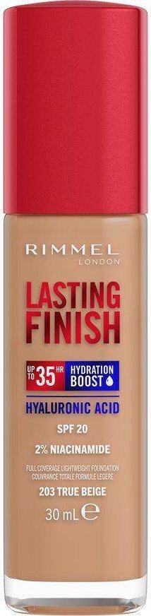 Rimmel Rimmel Lasting Finish 35H silnie nawilżający i długotrwale kryjący podkład do twarzy z filtrem SPF20 203 True Beige 30ml