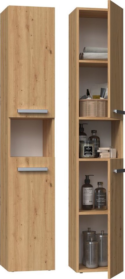 Topeshop Szafka łazienkowa, regał, półki, Nel I, 31x30x174 cm, dąb artisan