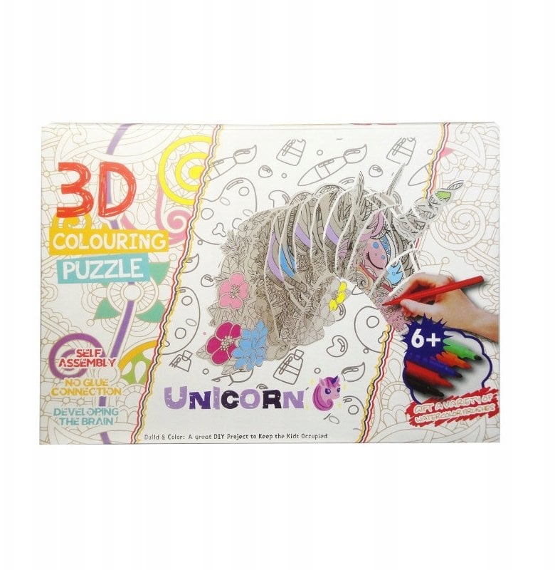 Puzzle 3D jednorożec do pomalowania