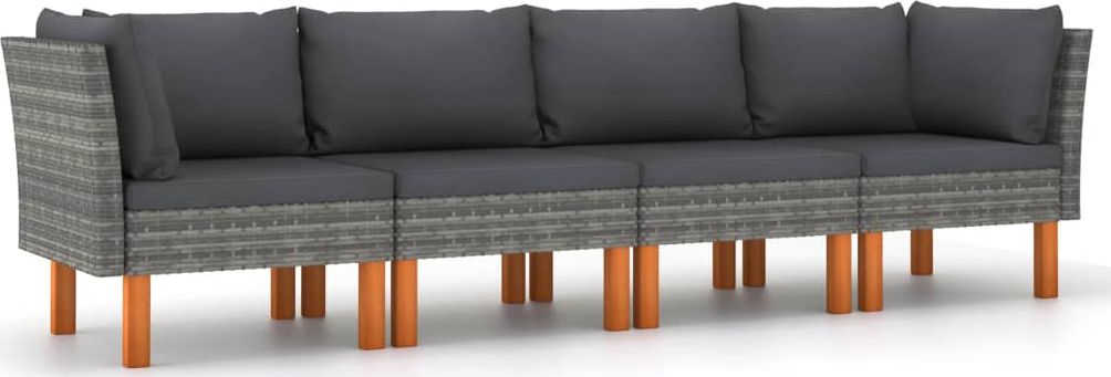 vidaXL 4-osobowa sofa ogrodowa z poduszkami, polirattan, szara