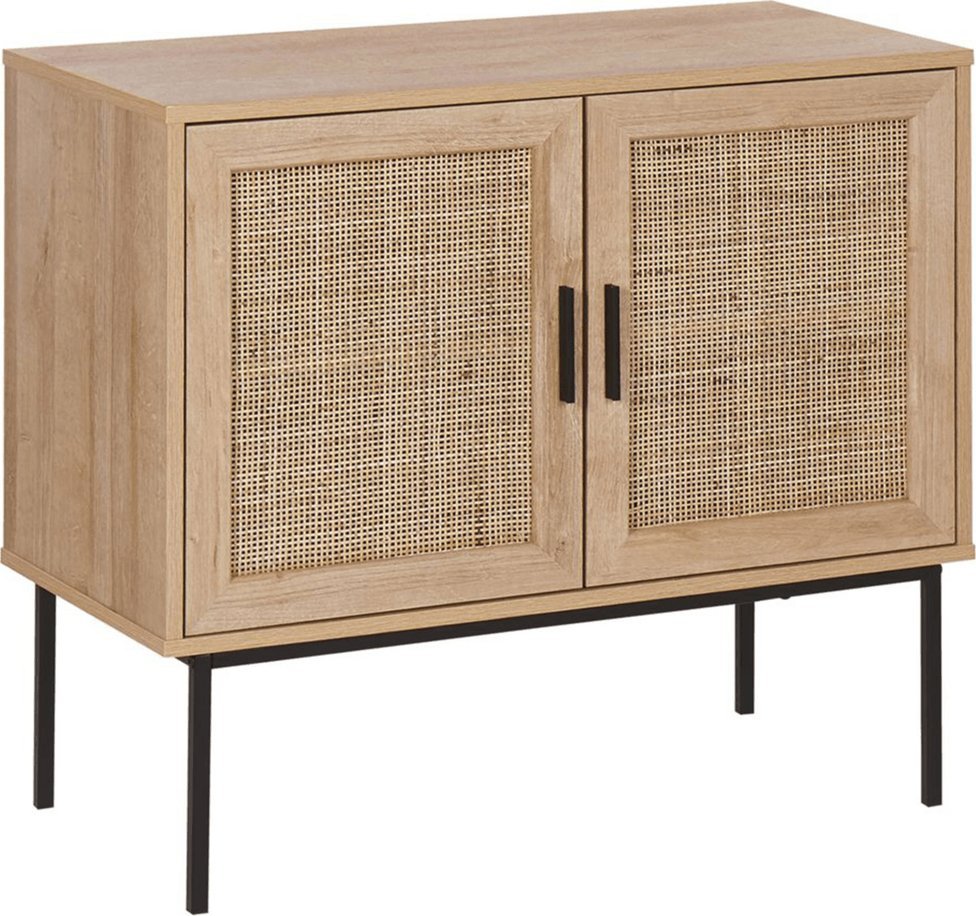 Beliani Szafka dwudrzwiowa fronty rattanowe jasne drewno PASCO