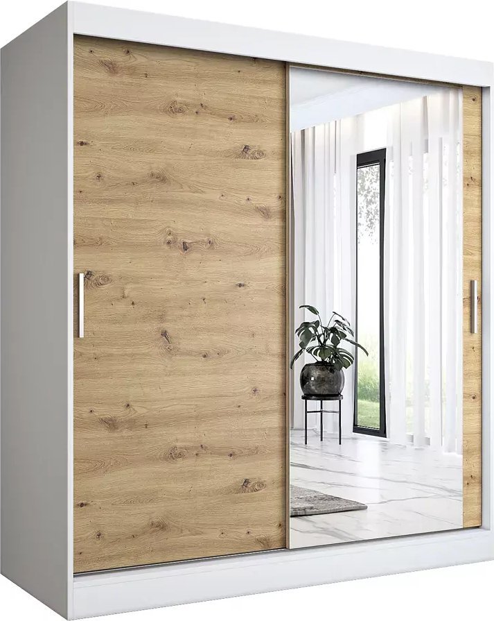 Elior Szafa przesuwna biel + dąb artisan 180 cm - Palmira 5X