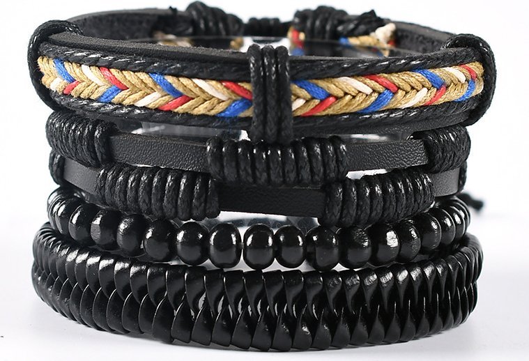 SKÓRZANA BRANSOLETKA ZESTAW MĘSKA RZEMYK 4szt WZ2