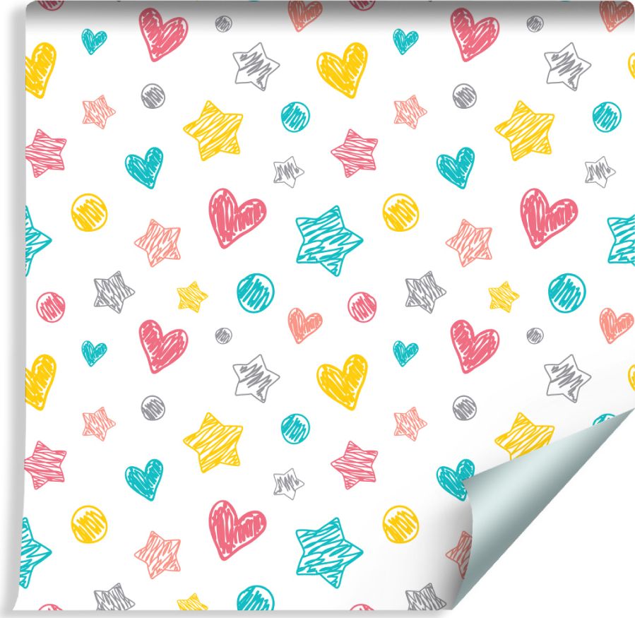 Muralo Tapeta Dla Dzieci - Stylowe Gwiazdki, Serduszka i Groszki