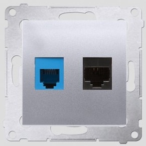 Kontakt-Simon Gniazdo teleinformatyczne SIMON54 RJ45 kat.5e + RJ12 srebrny mat - D5T.01/43