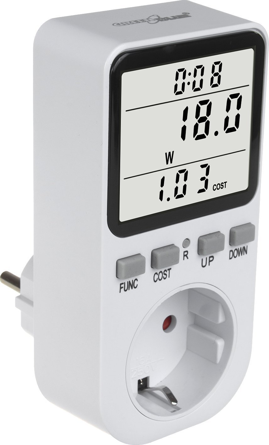 GreenBlue Miernik energii GreenBlue, watomierz, typ F, 220-240V AC, 50Hz, max. obciążenie 16A, IP20, wbudowana bateria, GB364 F