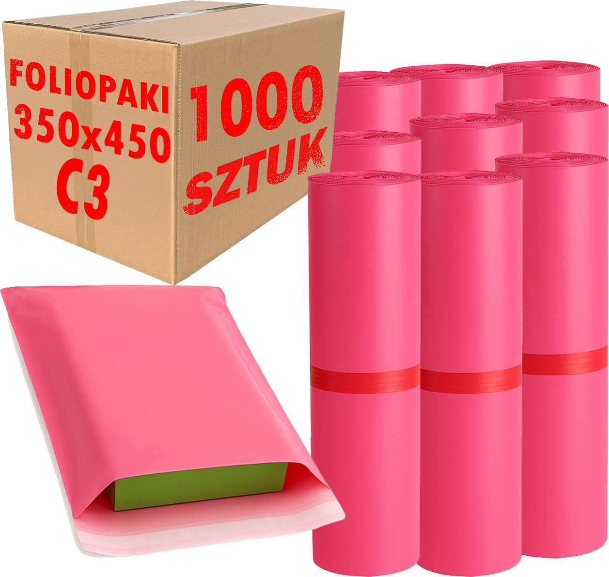 Foliopaki Kurierskie Różowe C3 350x450mm - 1000 szt.