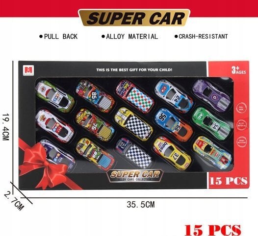 LeanToys Zestaw Resoraków Autka Samochody Z Napędem Kolorowe 15 Sztuk