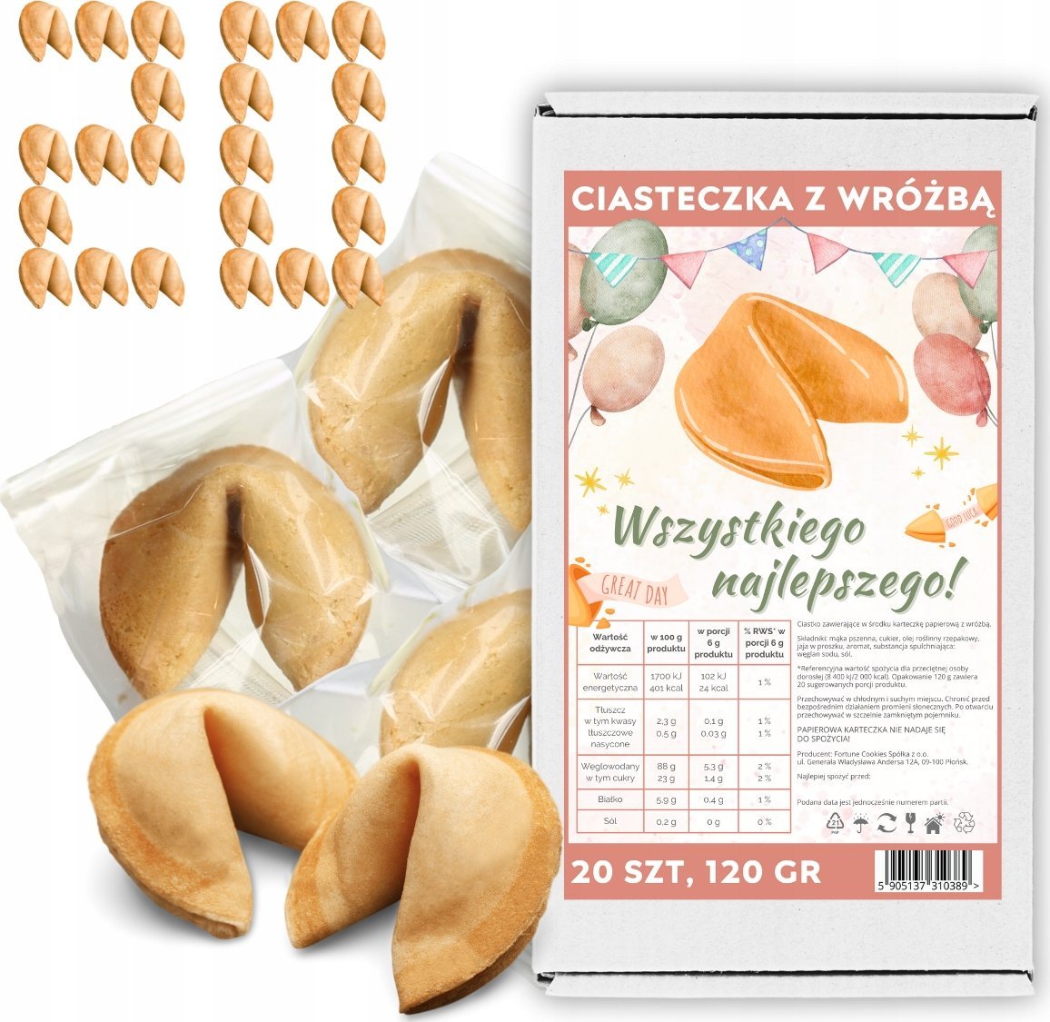 MagiaCiast Ciasteczka z Wróżbą Wszystkiego Najlepszego Ciasteczka Chińskie 20 szt