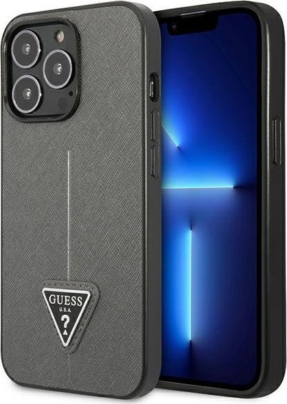 Guess Etui do iPhone 14 Pro 6,1" srebrny/silver hardcase SaffianoTriangle Logo