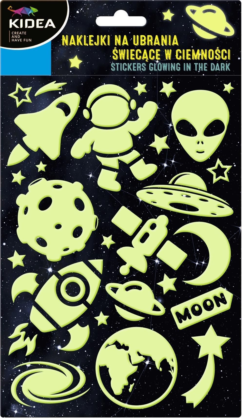 Derform Naklejki na ubrania świecące w ciemności Kosmos Kidea