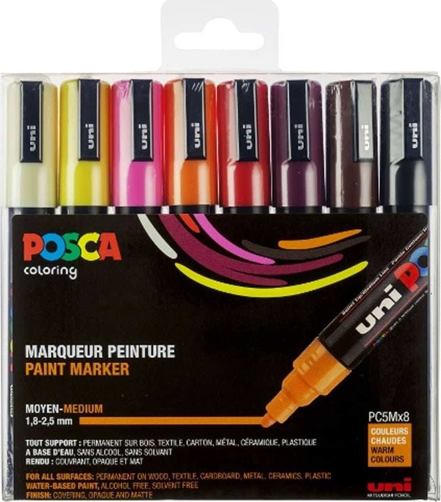 Posca Posca - PC5M - Medium Tip Pen - Warm colors, 8 pc /Arts and Crafts /Multi