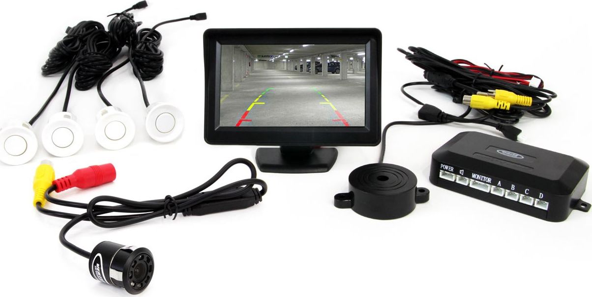 AMiO 01557 Zestaw czujników 4 sensory białe TFT 4,3 z kamerą Night Vision 308