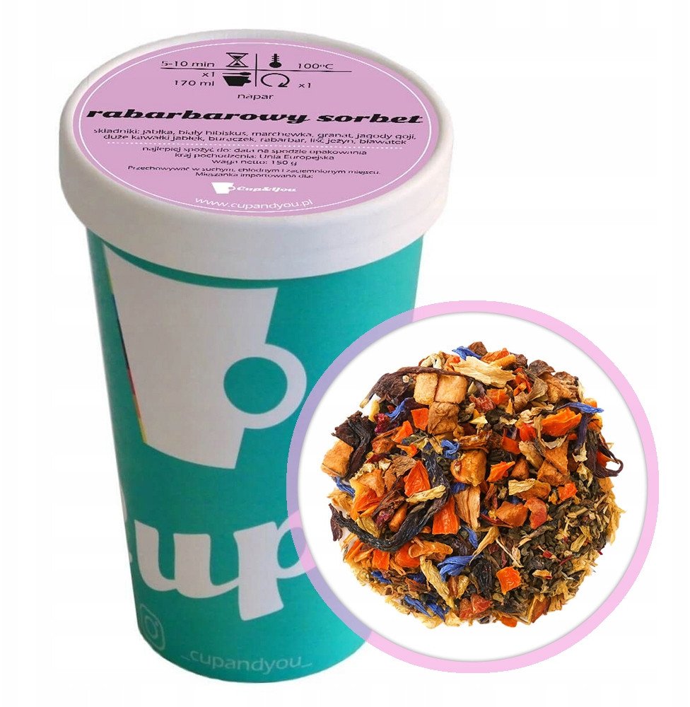 Sypana herbata owocowa RABARBAROWY SORBET jabłka rabarbar 150g premium - herbata liściasta sypana mieszanka napar susz