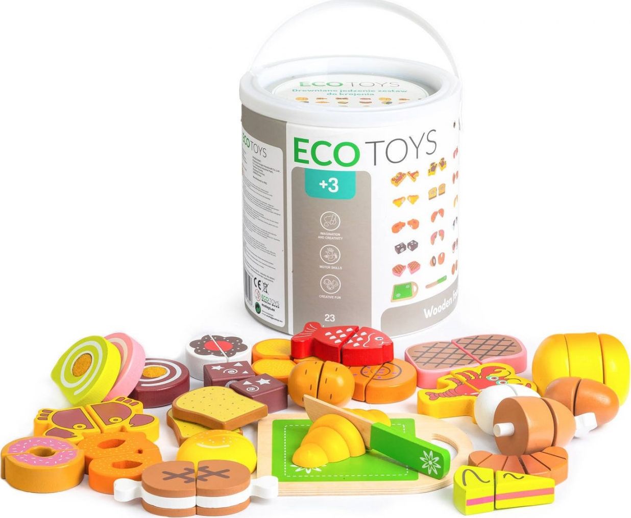 Ecotoys Drewniane jedzenie do krojenia 23 szt.