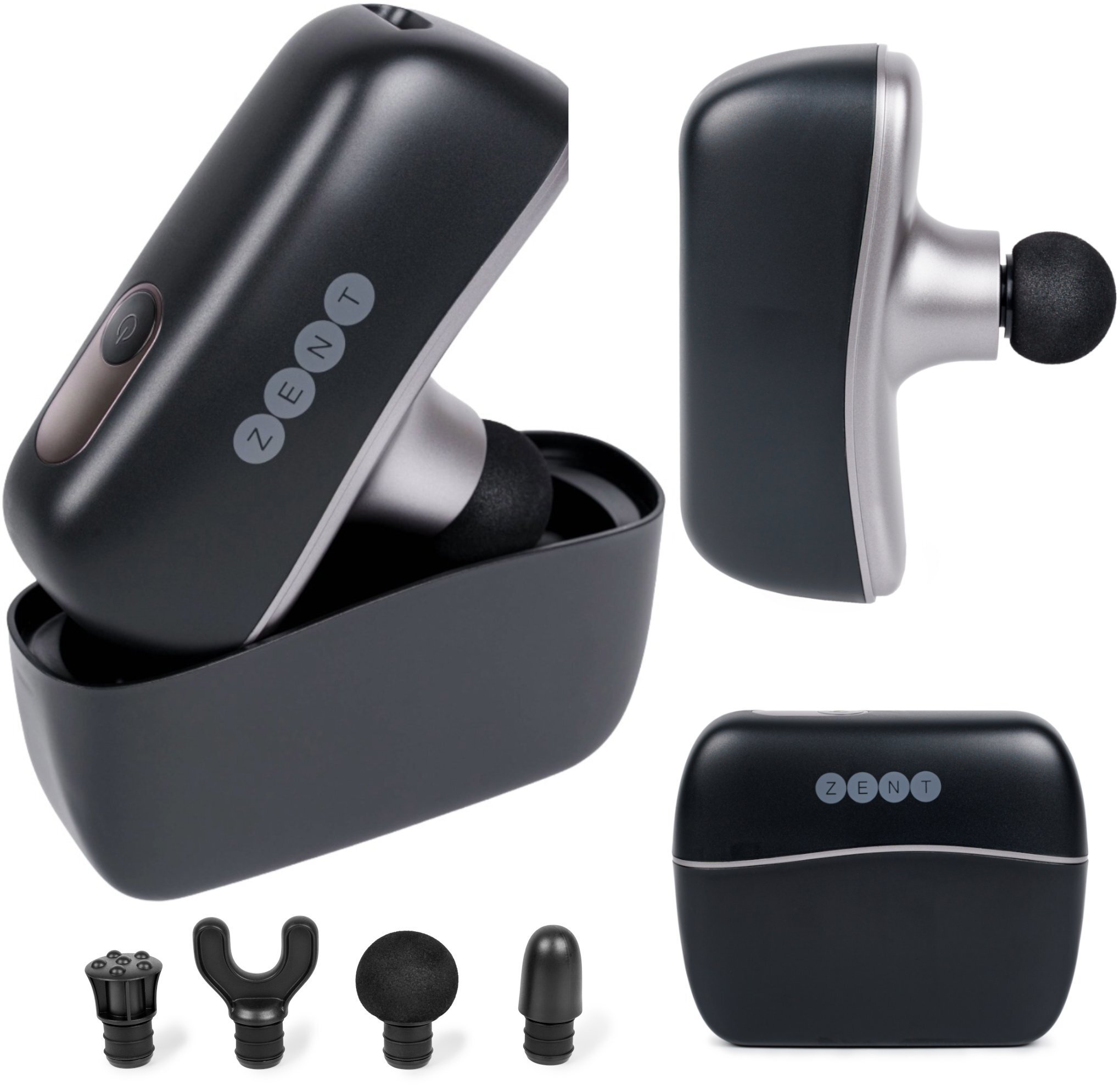 Masażer Uderzeniowy Kompaktowy Podróżny ZENT MiniPulse Perkusyjny, Bezszczotkowy, 10 Poziomów, 4 Głowice, USB-C, 235 g