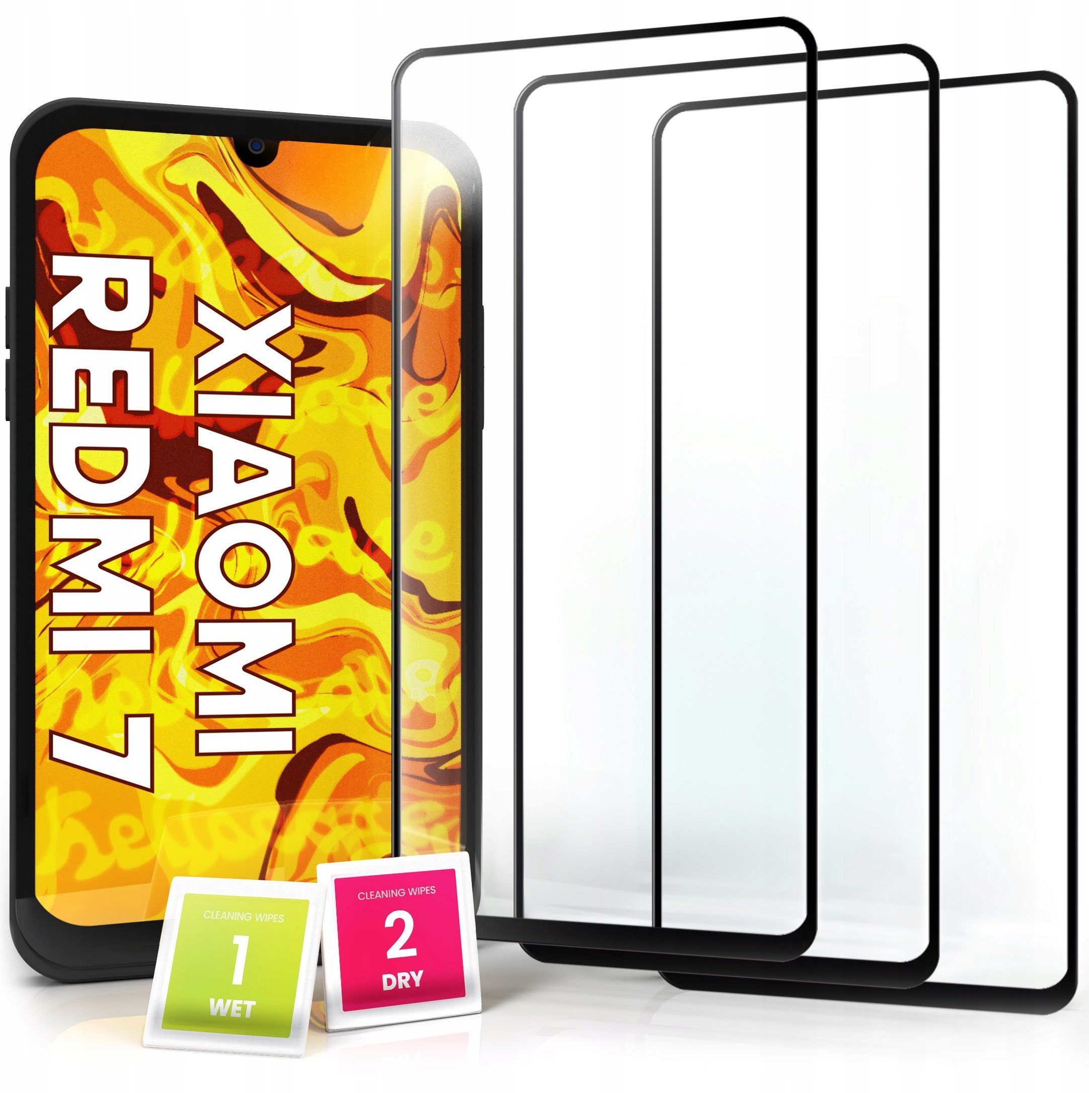 3-PAK Szkło Hartowane do Xiaomi Redmi 7 (na cały ekran, 9H, ochronne 5D)