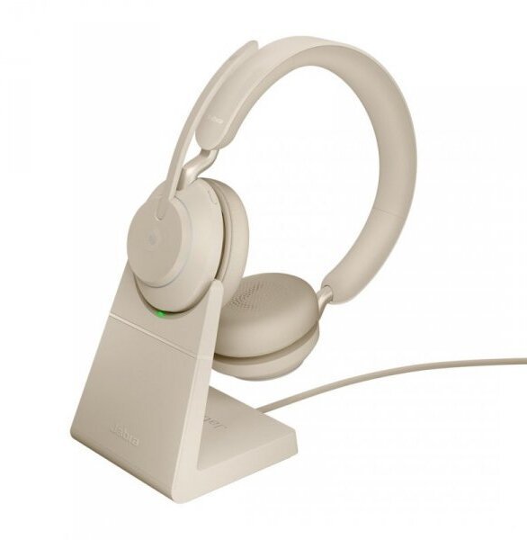 Słuchawki nauszne bezprzewodowe Jabra Evolve2 65 MS stereo Link380a, beige + stand