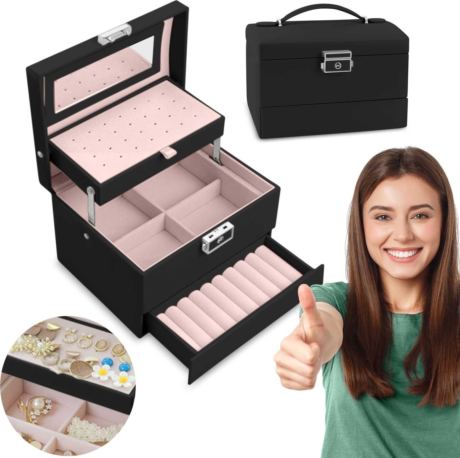 Massido Szkatułka na biżuterię MS-704 - czarna