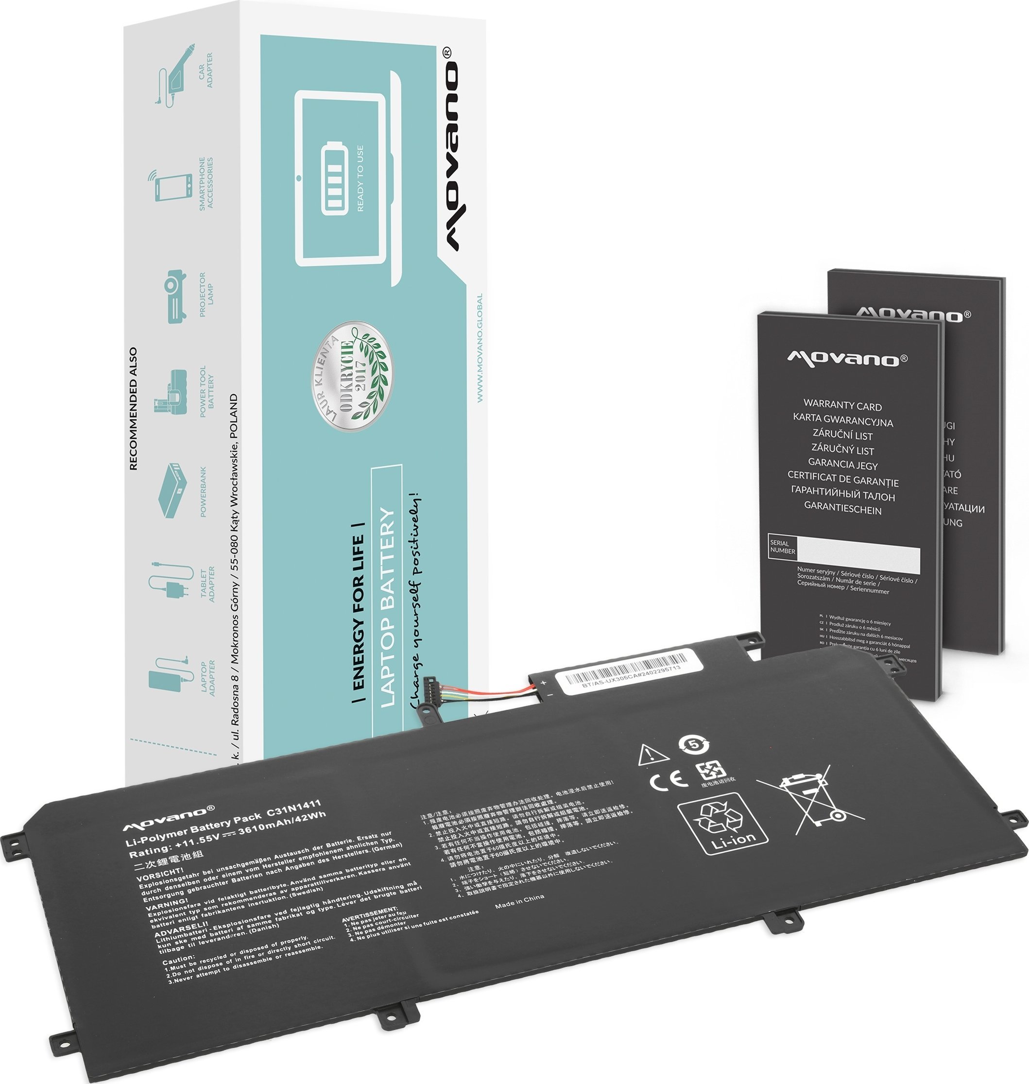 Bateria Movano Bateria C31N1411 Asus Zenbook UX305 U305F U305FA UX305CA UX305FA