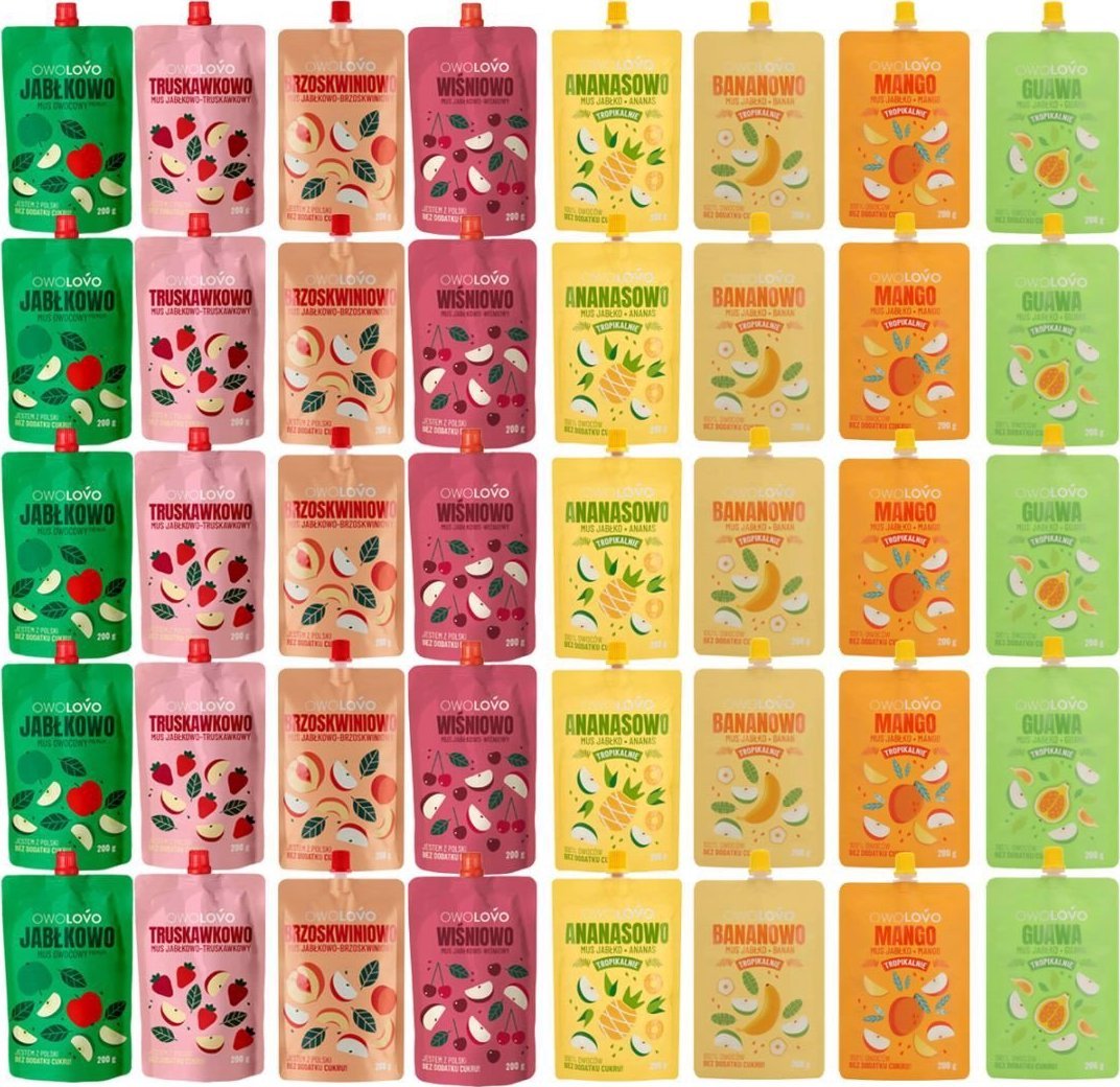 Owolovo Owolovo Mix 8 smaków Musów owocowych 200 g x 40 sztuk