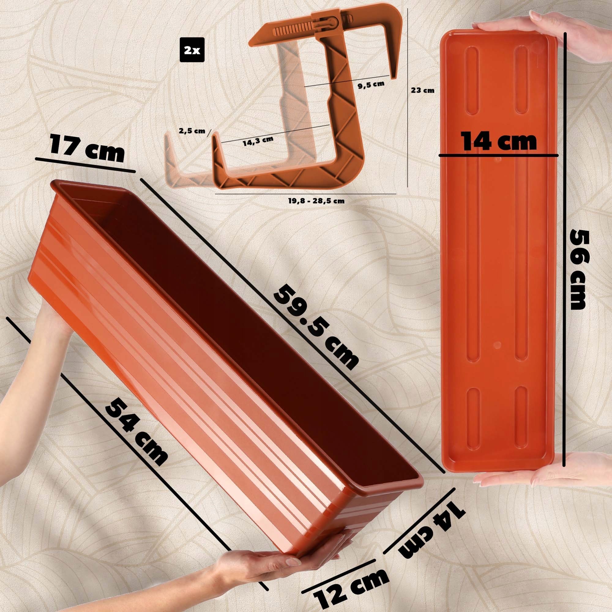 Kadax KADAX Doniczka Skrzynka Balkonowa 60cm + 2 Uchwyty