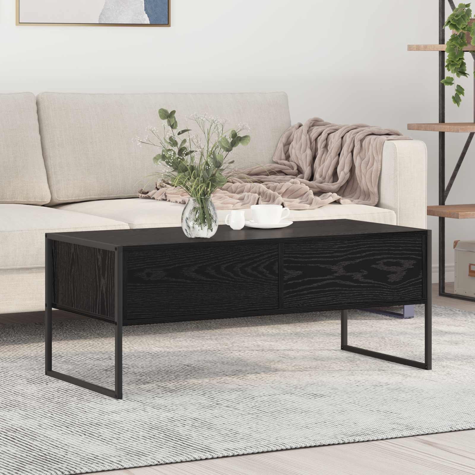 vidaXL Stolik kawowy with drawer Black Oak 100 x 46 x 40 cm