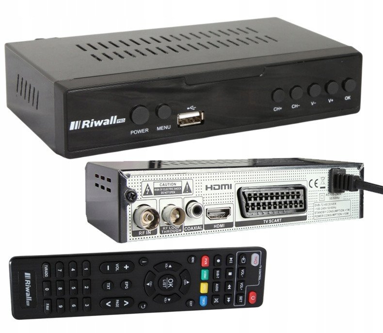 Tuner TV Riwall TUNER DEKODER DVB-T2 HEVC TV naziemny H.265 USB HDMI PILOT RIWALL RTN-01
