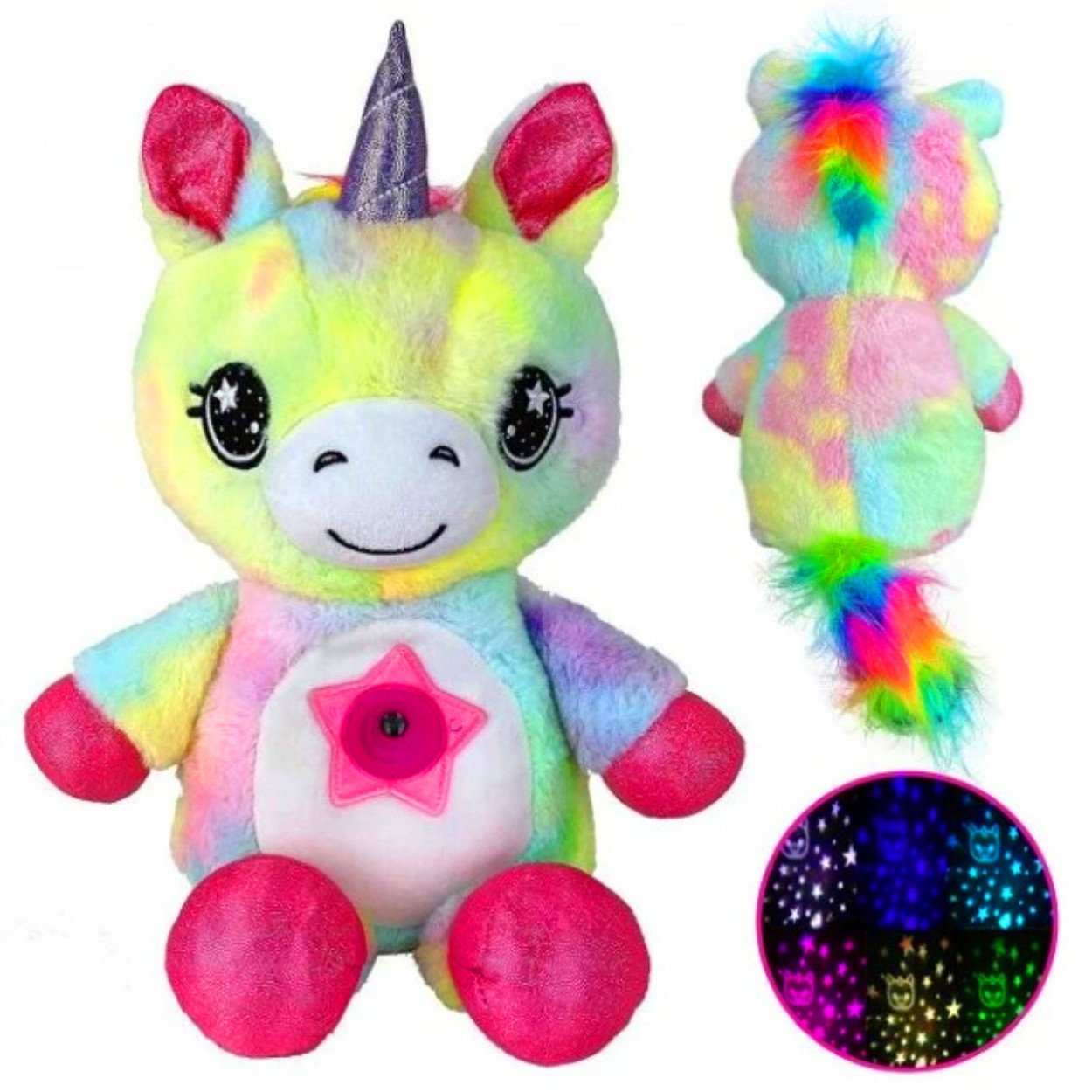 Pluszowy Jednorożec z Projektorem Gwiazd i Melodiami LED 25 cm