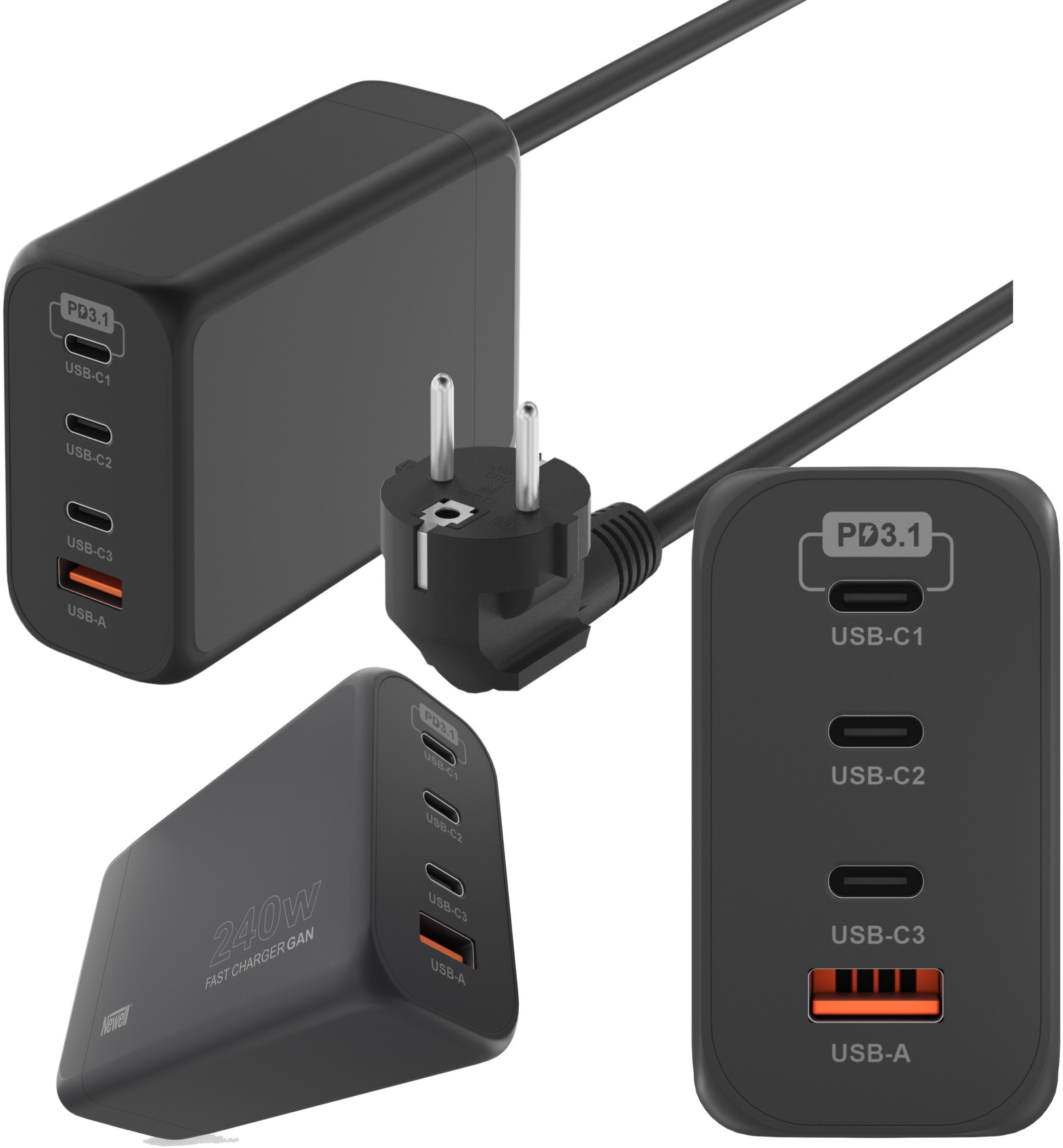 NEWELL SZYBKA ŁADOWARKA SIECIOWE DO TELEFONU 1x USB-A 3x USB-C 240 W