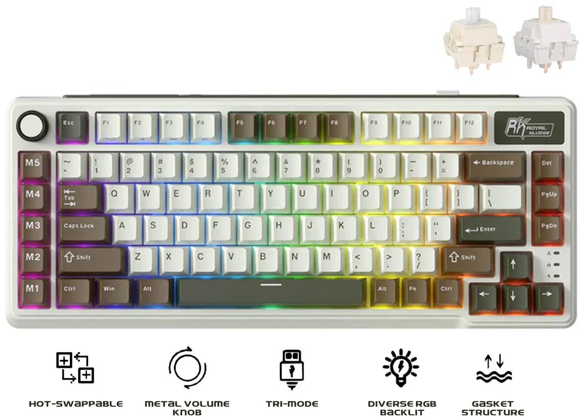 ROYAL KLUDGE RK L75 Palm Green Gaming Keyboard Cream switch