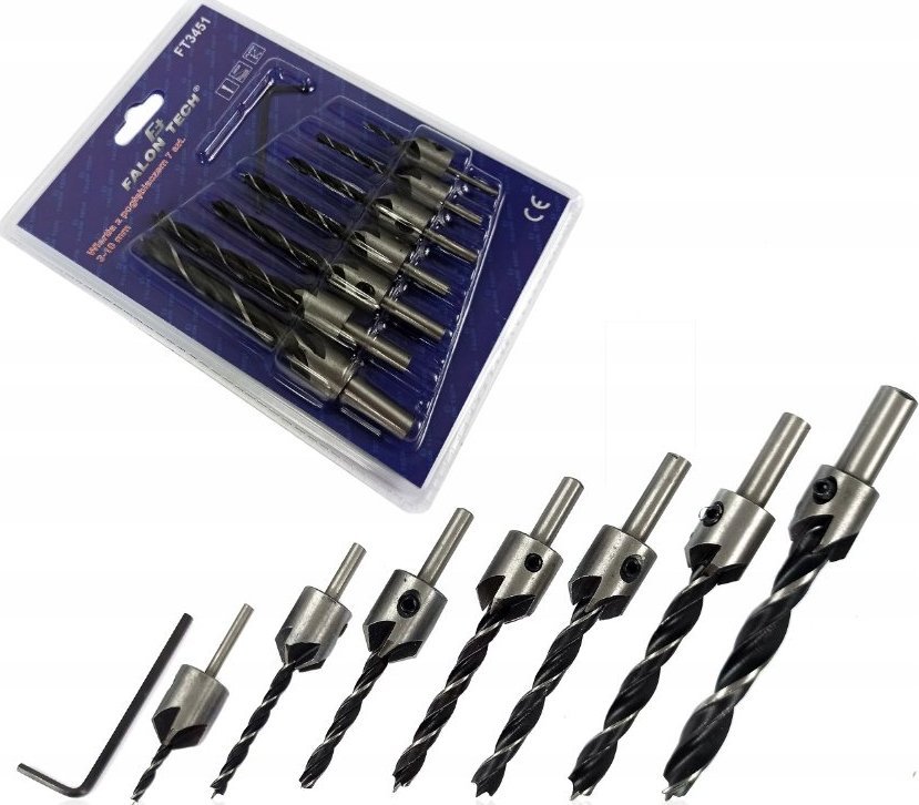 Wiertło Falon-Tech ZESTAW WIERTEŁ Z POGŁĘBIACZEM NAWIERTAKI 7 szt.