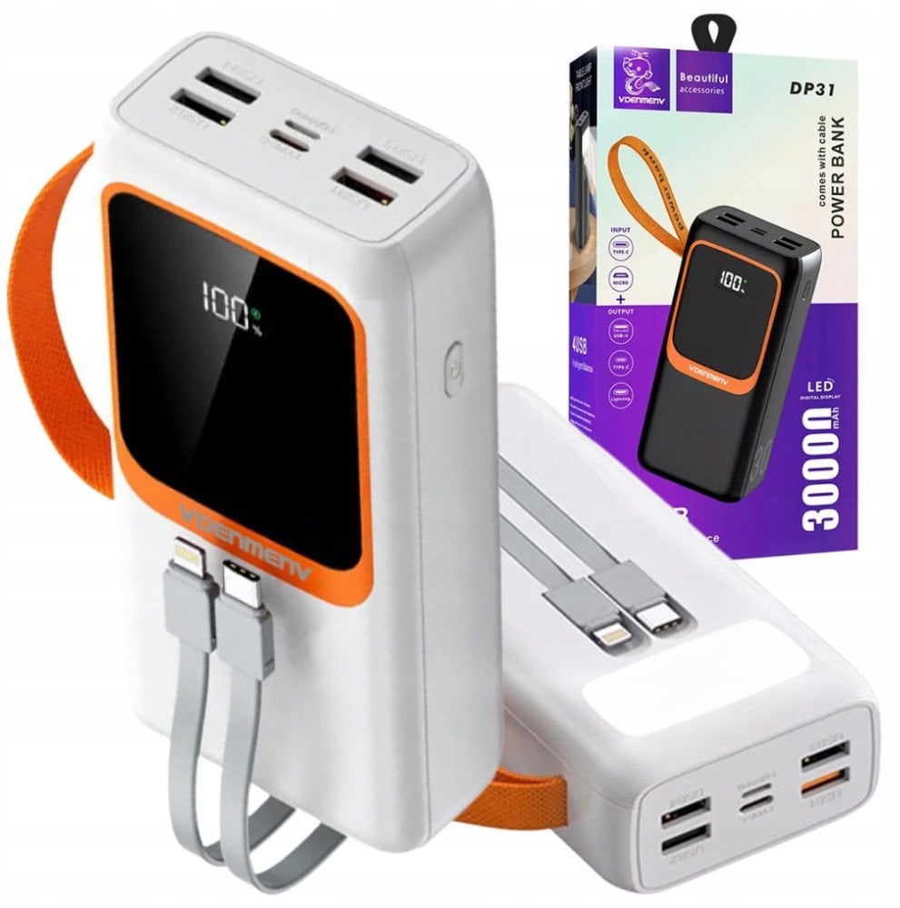 POWER BANK DENMEN BATERIA AWARYJNA 30000mAh BIAŁY DP31 USB + TYP-C