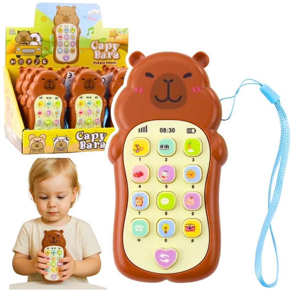 Dziecięcy Telefon Edukacyjny Światła Dźwięki Melodie Kapibara Brązowy