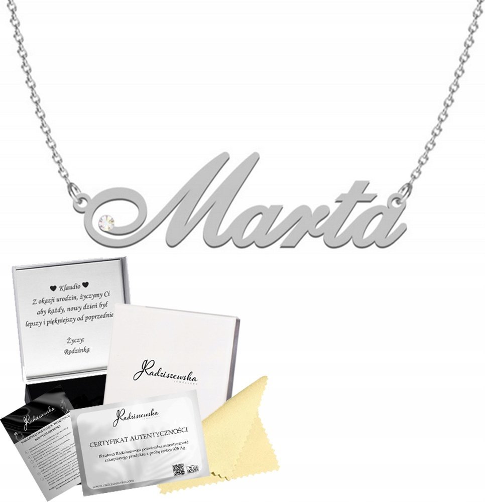 Radziszewska Jewellery NASZYJNIK SREBRNY Z IMIENIEM MARTA ŁAŃCUSZEK 925 PREZENT KOBIETA DEDYKACJA