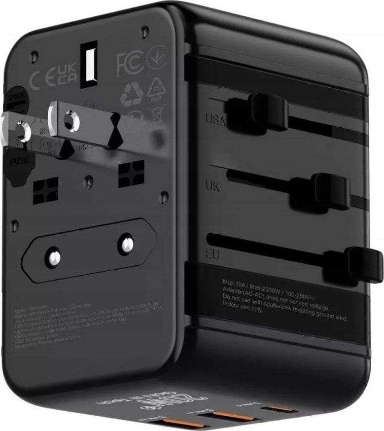 Przejściówka Wtyczka Gniazdo Adapter Podróżny USA UK EU 2x USB 1x USB-C 20W